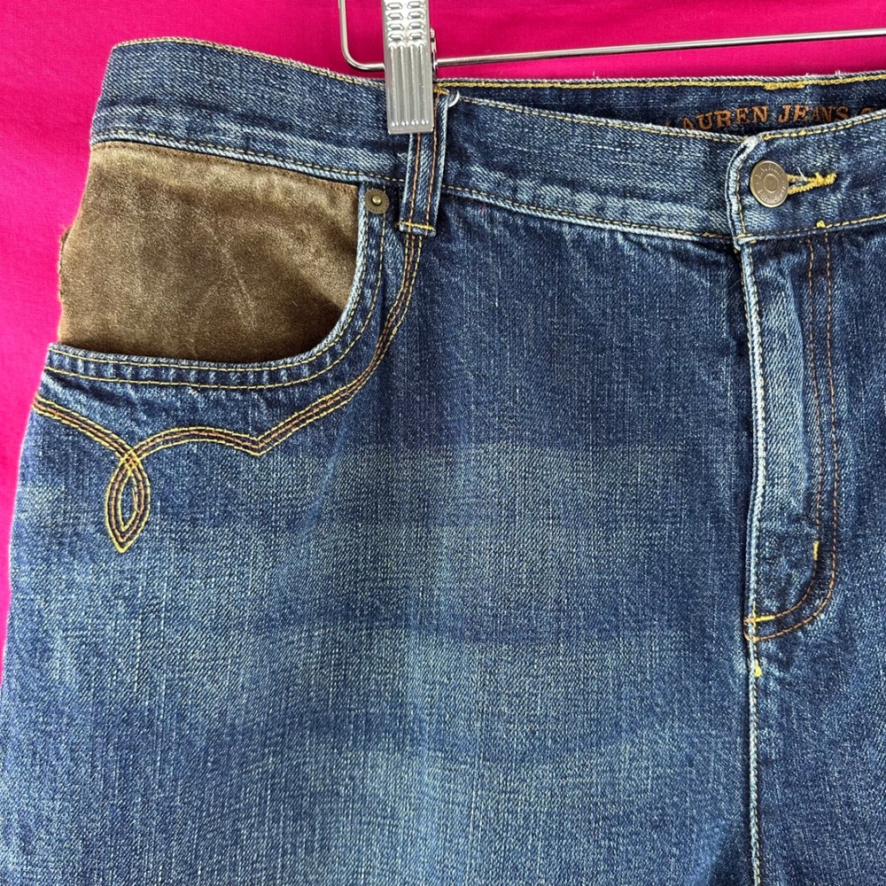 Vintage Ralph Lauren Jeans Co‎ Suede Leather Pocket Western Denim 16W Bootcut